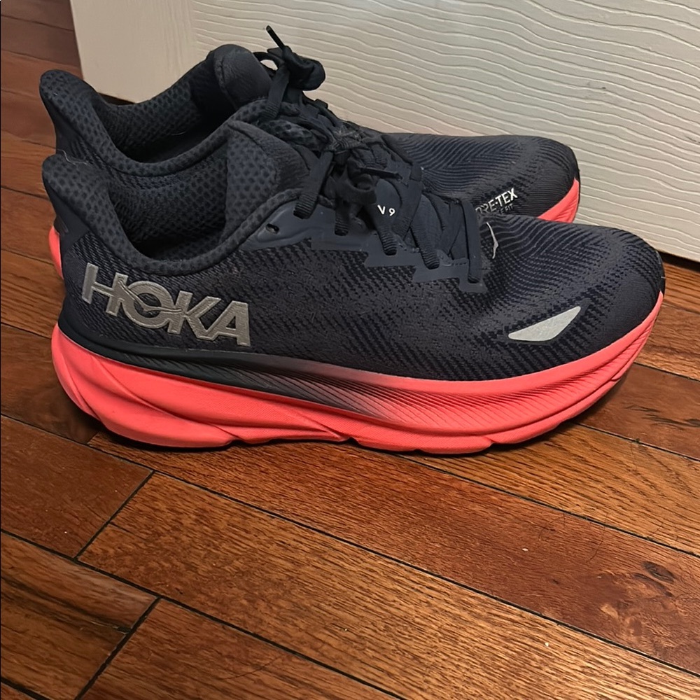Hoka Black and Coral Athletic Shoes